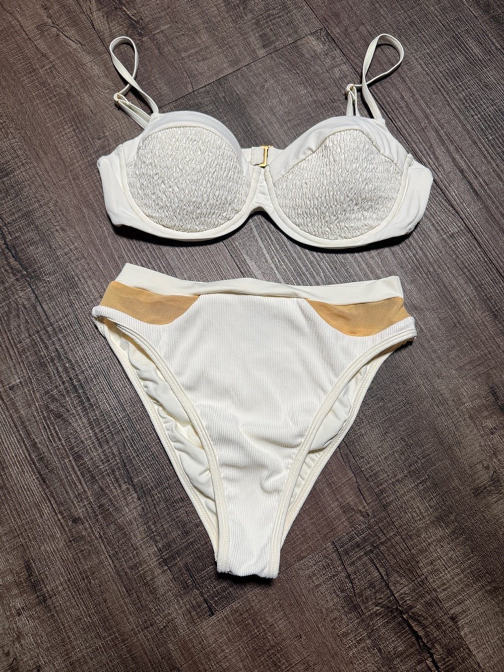 l*space White Bikini Set with Tan Accents